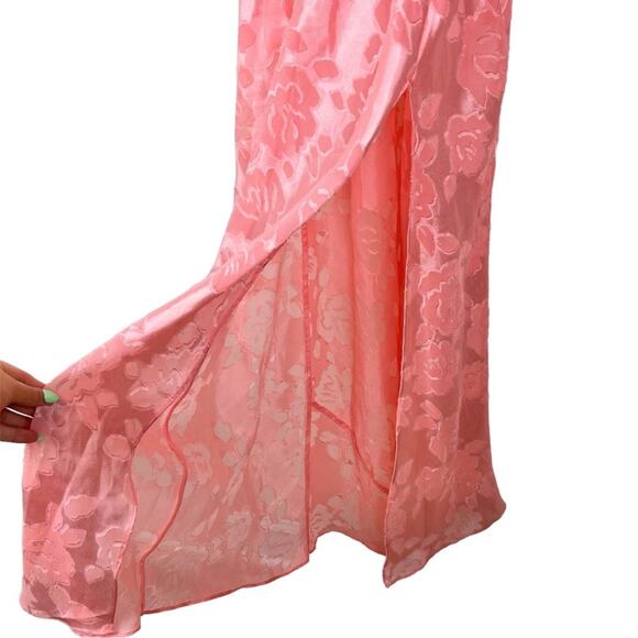 Vintage Victoria's Secret Gold Label Pink Floral Burnout Maxi Slip Dress M - Picture 3 of 5